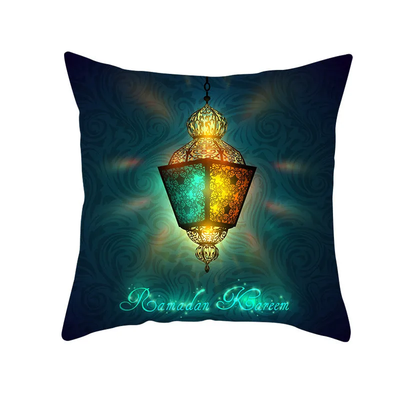 Eid Mubarak printed pillowcase on soft peach skin fabric 44x44cm for Ramadan home decor