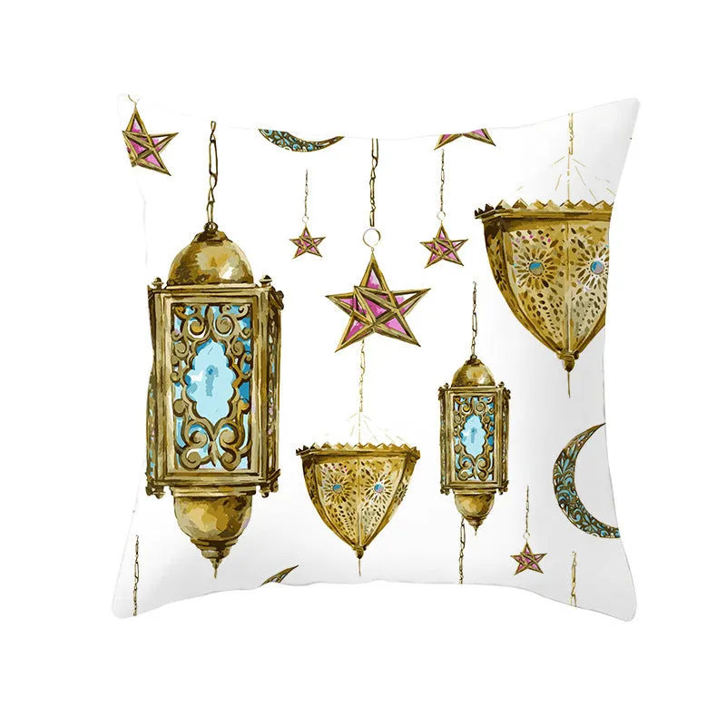 Eid Mubarak printed pillowcase on soft peach skin fabric 44x44cm for Ramadan home decor