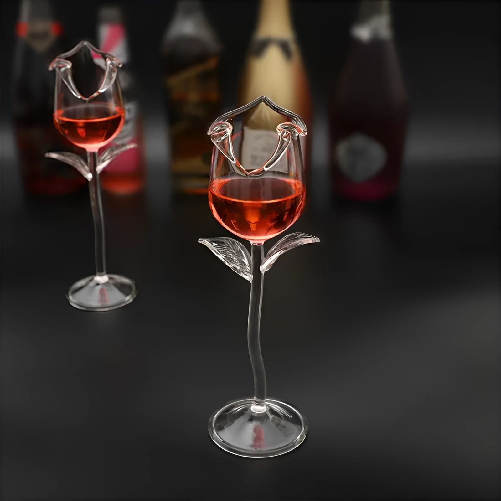 Rose flower shaped glass goblet with 100ml capacity for wine or cocktails