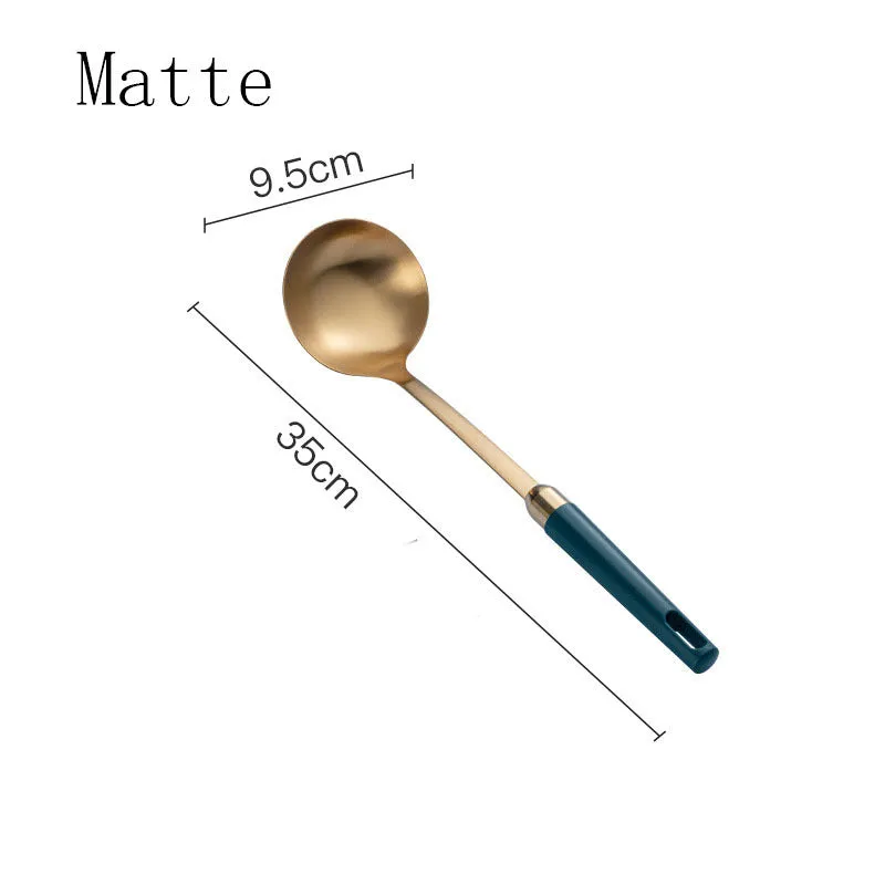 304 stainless steel kitchen utensils set with gold-plated hook frame, mirror polish finish, non-stick design