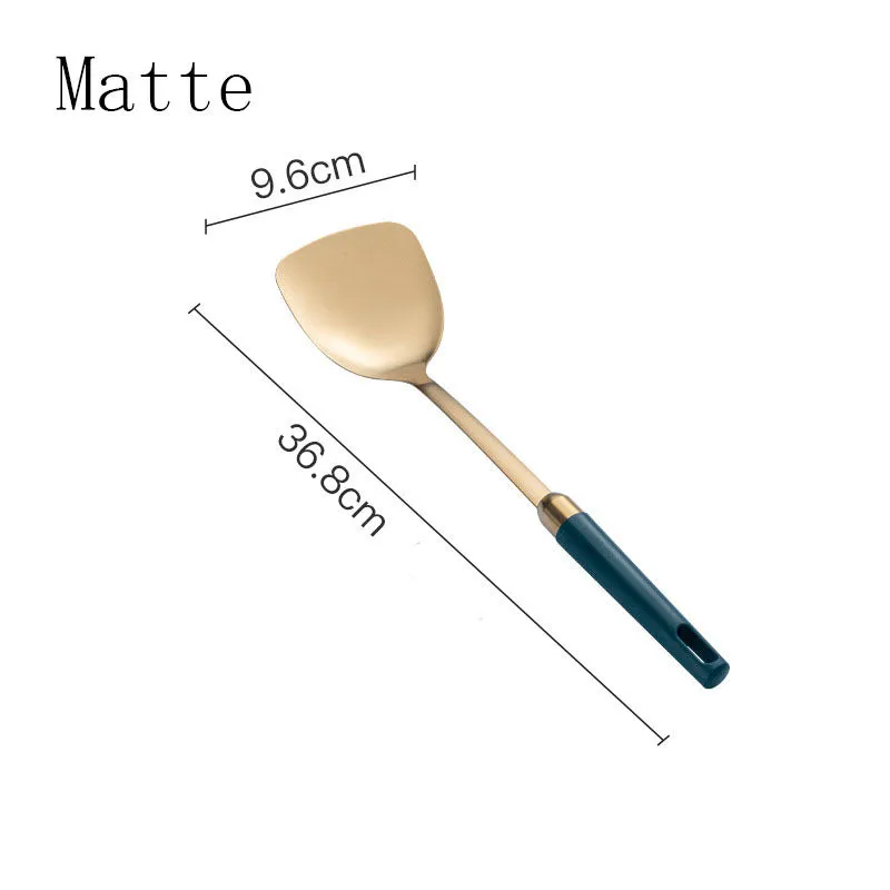 304 stainless steel kitchen utensils set with gold-plated hook frame, mirror polish finish, non-stick design