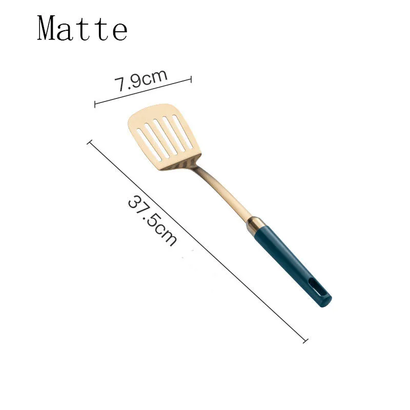 304 stainless steel kitchen utensils set with gold-plated hook frame, mirror polish finish, non-stick design