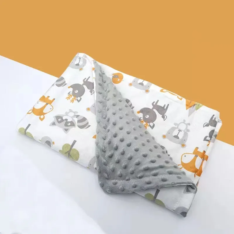 Baby flannel fleece blanket 75x120cm with flamingo print on white background
