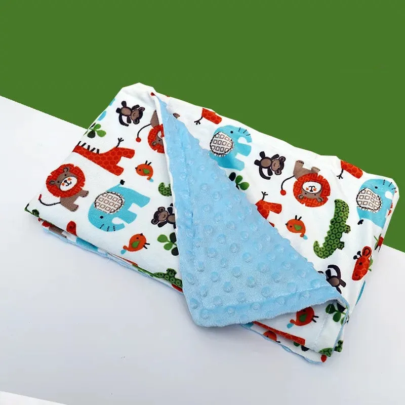 Baby flannel fleece blanket 75x120cm with flamingo print on white background