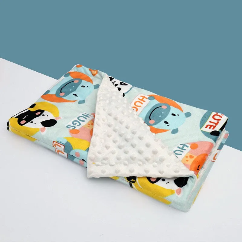 Baby flannel fleece blanket 75x120cm with flamingo print on white background