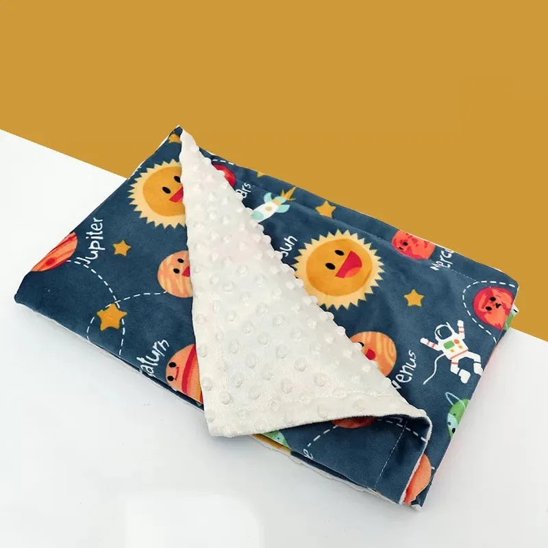 Baby flannel fleece blanket 75x120cm with flamingo print on white background