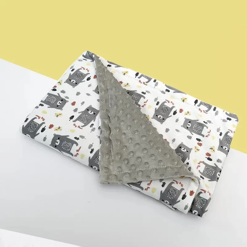 Baby flannel fleece blanket 75x120cm with flamingo print on white background