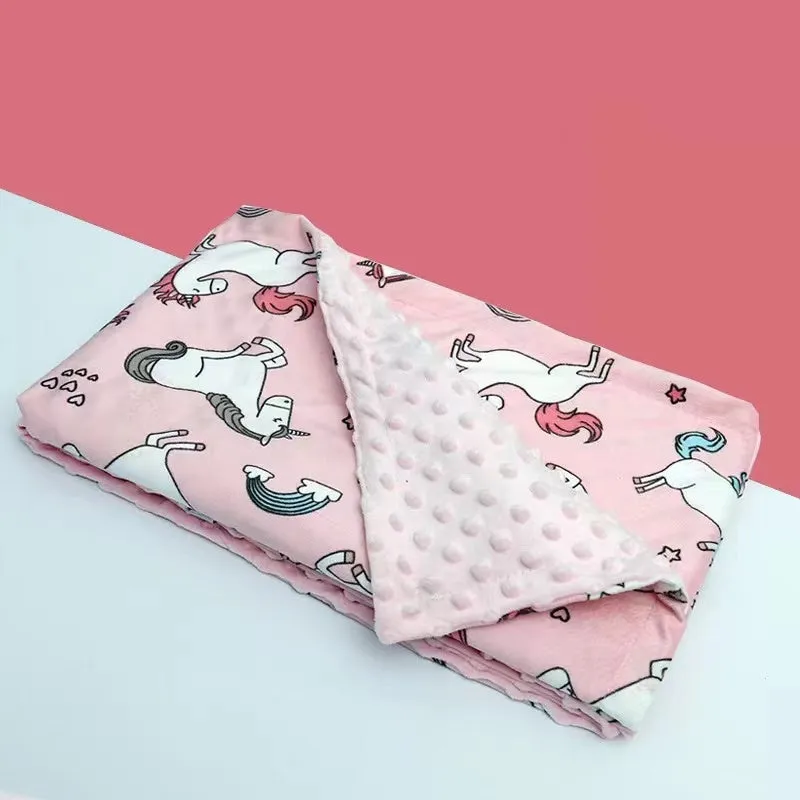 Baby flannel fleece blanket 75x120cm with flamingo print on white background