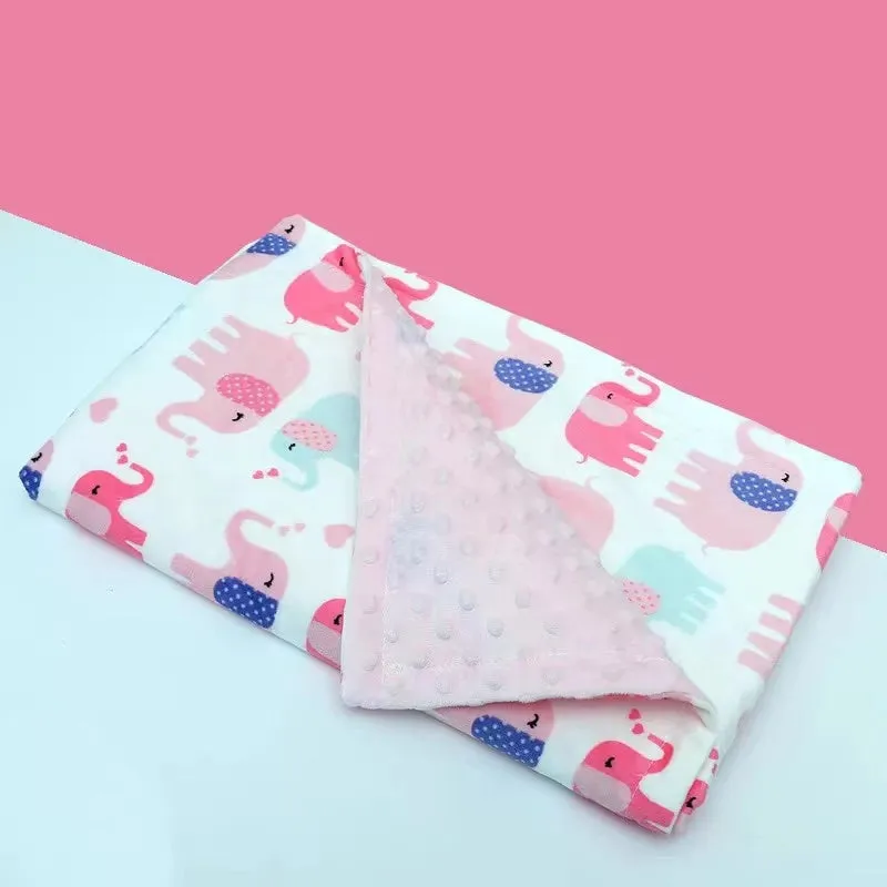 Baby flannel fleece blanket 75x120cm with flamingo print on white background