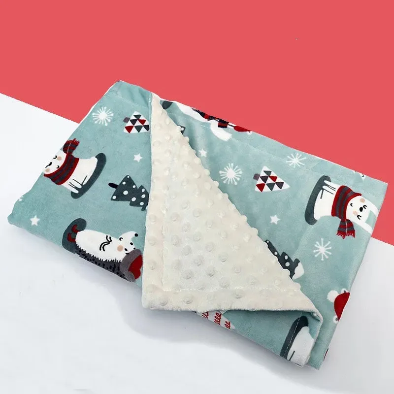 Baby flannel fleece blanket 75x120cm with flamingo print on white background