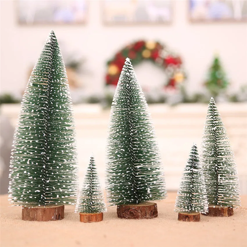 Artificial Christmas pine needle tree decoration in green and white, 15 cm height for tabletop display