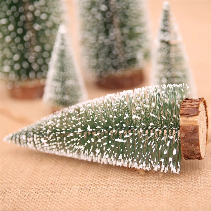 Artificial Christmas pine needle tree decoration in green and white, 15 cm height for tabletop display