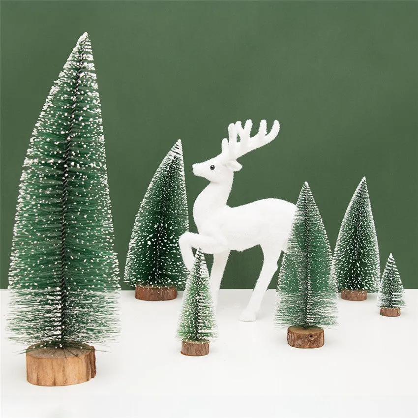 Artificial Christmas pine needle tree decoration in green and white, 15 cm height for tabletop display