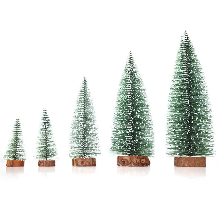 Artificial Christmas pine needle tree decoration in green and white, 15 cm height for tabletop display