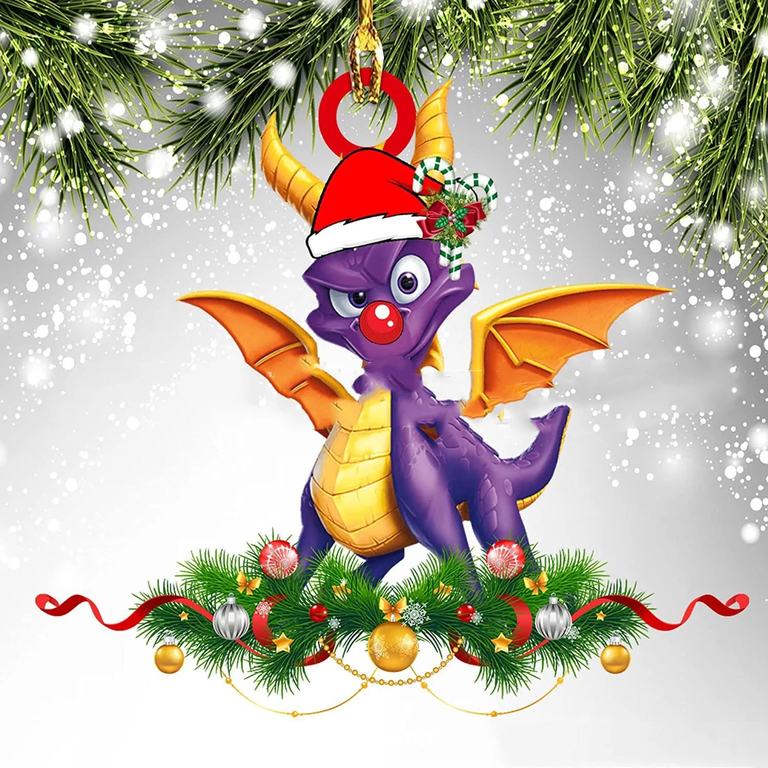 Dinosaur dragon egg Christmas pendant in acrylic, 8cm, one of 18 colour styles