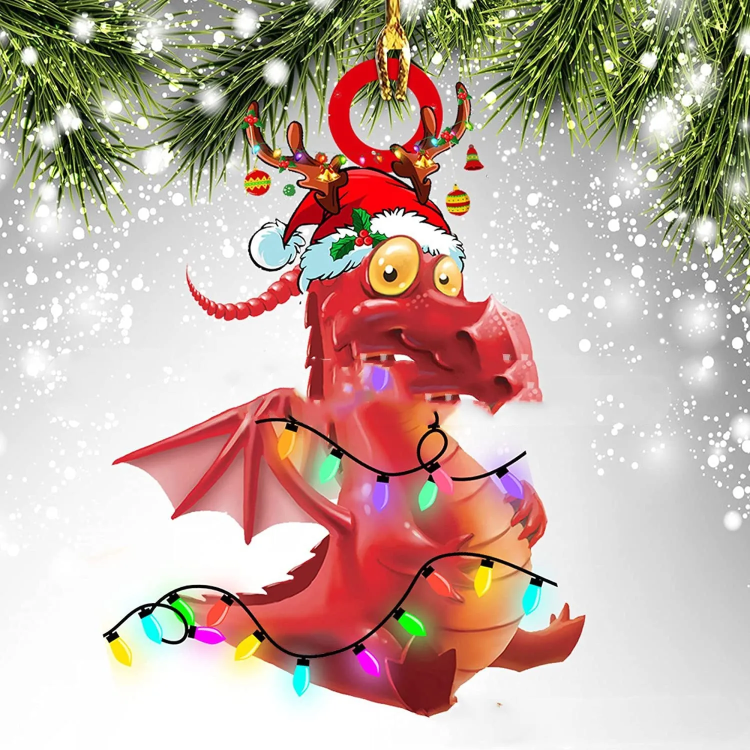 Dinosaur dragon egg Christmas pendant in acrylic, 8cm, one of 18 colour styles