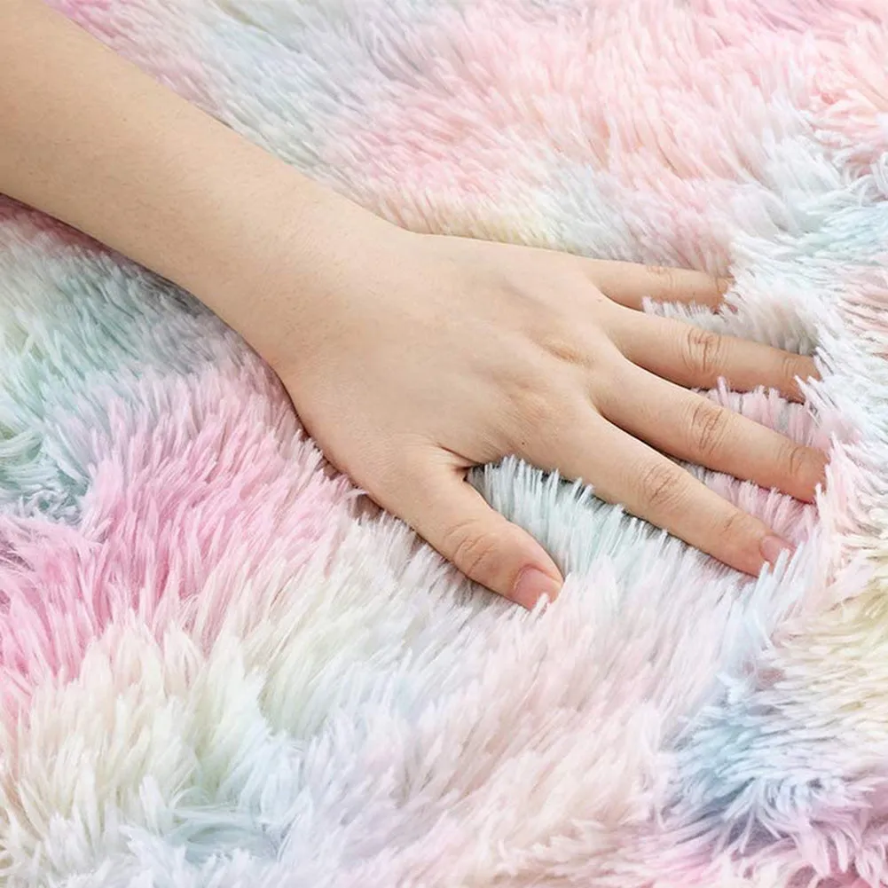 Round tie-dye rainbow polyester machine woven carpet, 60cm to 200cm diameter options, Nordic style