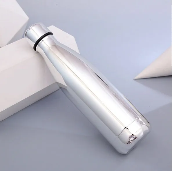 500ml stainless steel vacuum flask with silver finish, double wall insulation, screw cap, suitable for hot and cold drinks