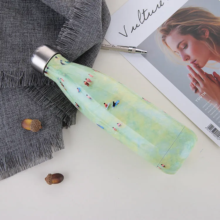 500ml stainless steel vacuum flask with silver finish, double wall insulation, screw cap, suitable for hot and cold drinks