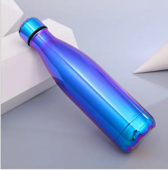 500ml stainless steel vacuum flask with silver finish, double wall insulation, screw cap, suitable for hot and cold drinks
