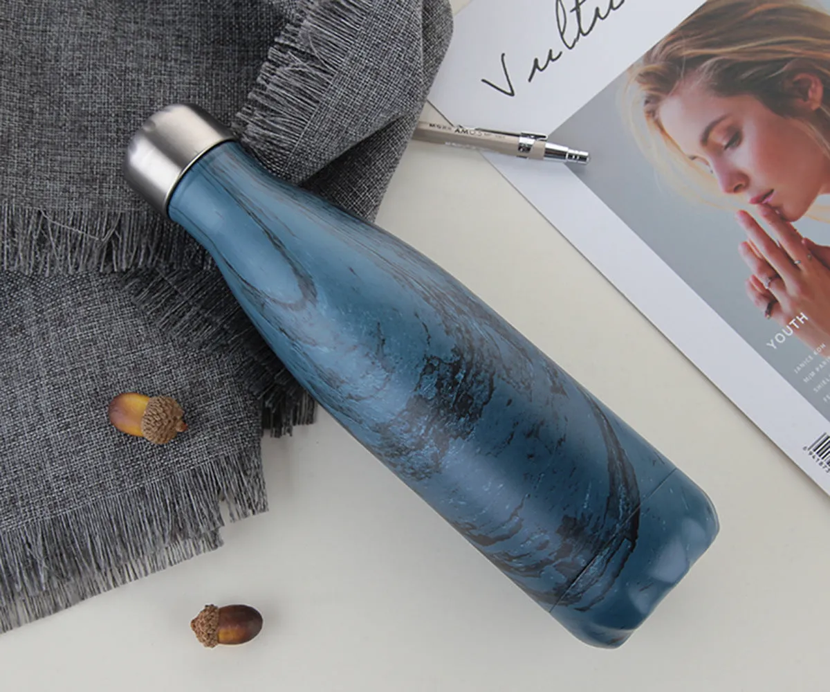 500ml stainless steel vacuum flask with silver finish, double wall insulation, screw cap, suitable for hot and cold drinks