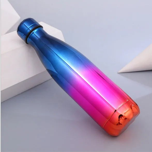 500ml stainless steel vacuum flask with silver finish, double wall insulation, screw cap, suitable for hot and cold drinks