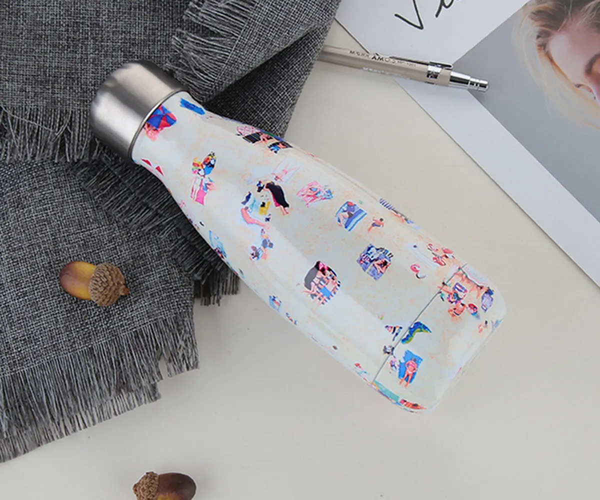 500ml stainless steel vacuum flask with silver finish, double wall insulation, screw cap, suitable for hot and cold drinks