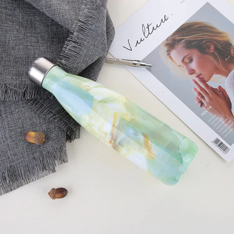 500ml stainless steel vacuum flask with silver finish, double wall insulation, screw cap, suitable for hot and cold drinks