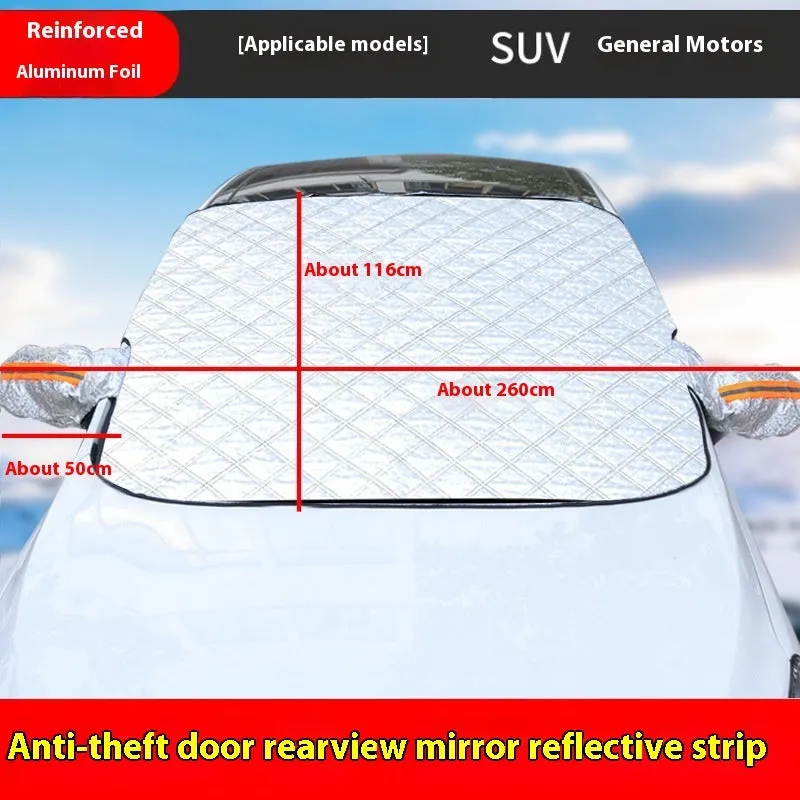 Large aluminium foil winter car cover with reflective stripes and magnets for SUV frost protection