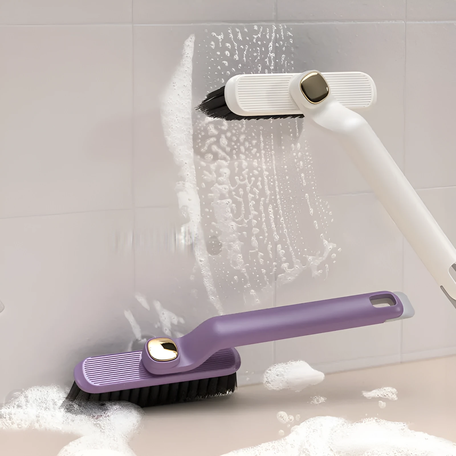 Household multi-function rotating 2-in-1 gap cleaning brush in three colours for stubborn tile stains