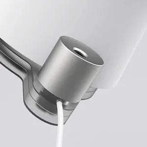 White desktop bladeless fan with USB power and humidification spray on a desk