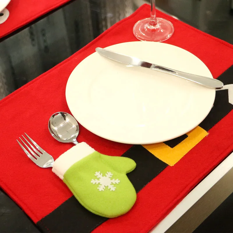 Red brushed fabric Christmas table mat 45x33cm on a dining table