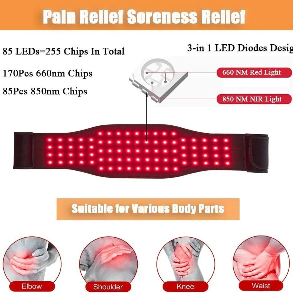 Black infrared physical therapy belt with red light for waist pain relief and heat therapy