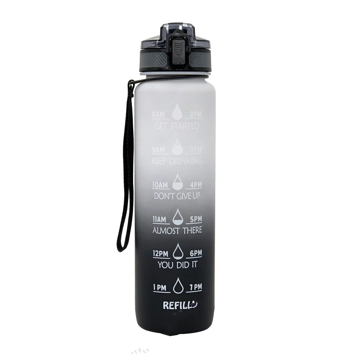 1000ml gradient plastic sports water bottle in grey with secure lid