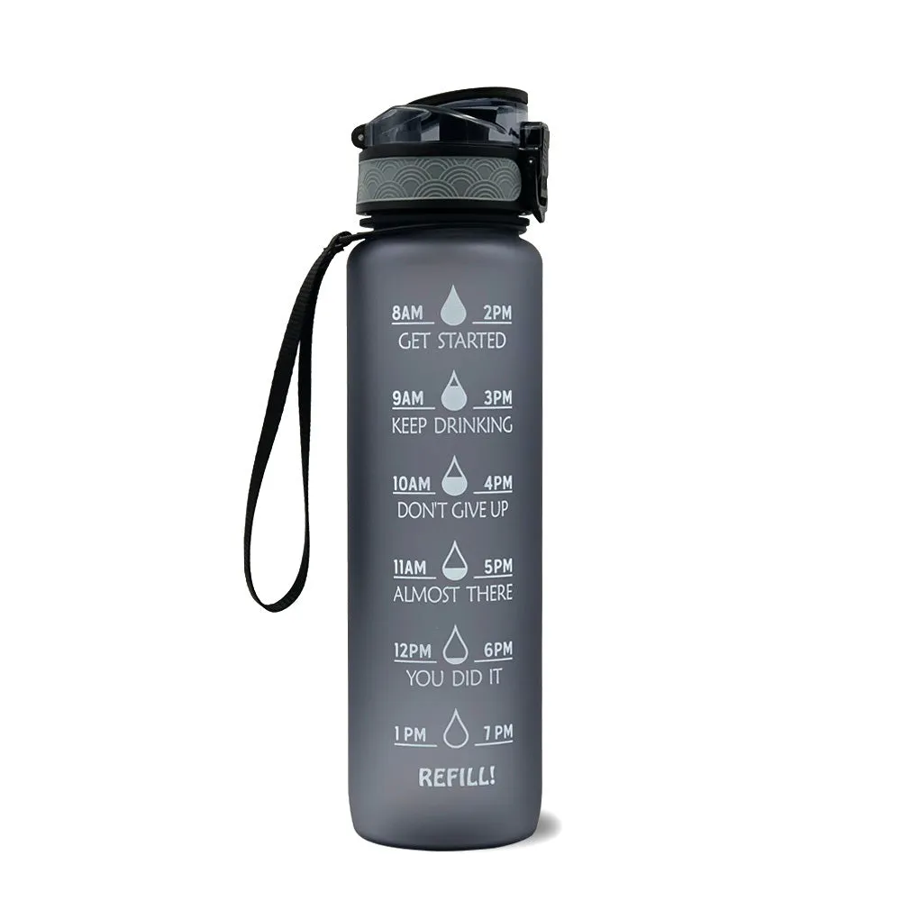 1000ml gradient plastic sports water bottle in grey with secure lid