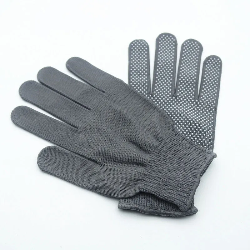 Thin non-slip polyester work gloves in black and grey for industrial use