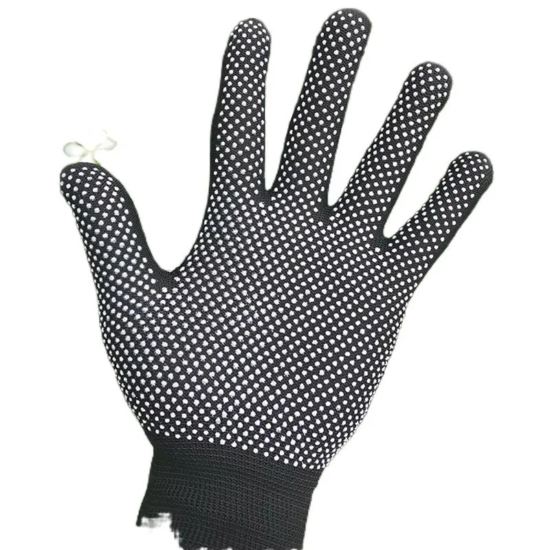 Thin non-slip polyester work gloves in black and grey for industrial use