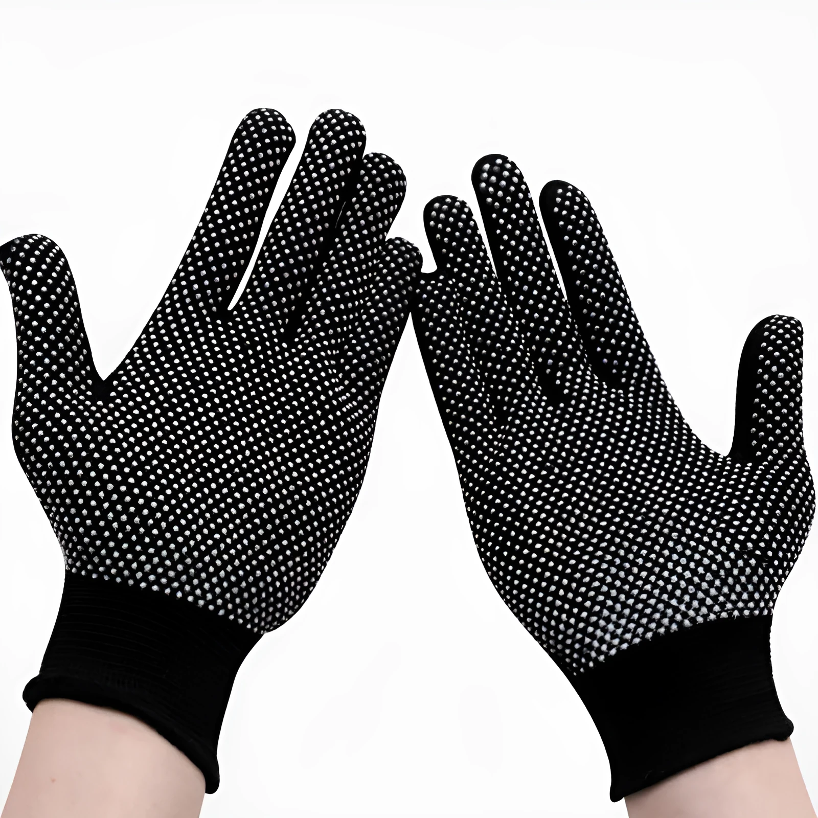 Thin non-slip polyester work gloves in black and grey for industrial use