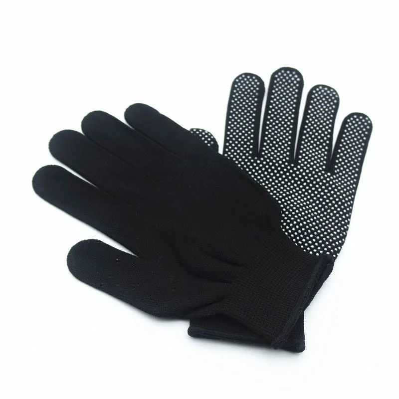 Thin non-slip polyester work gloves in black and grey for industrial use