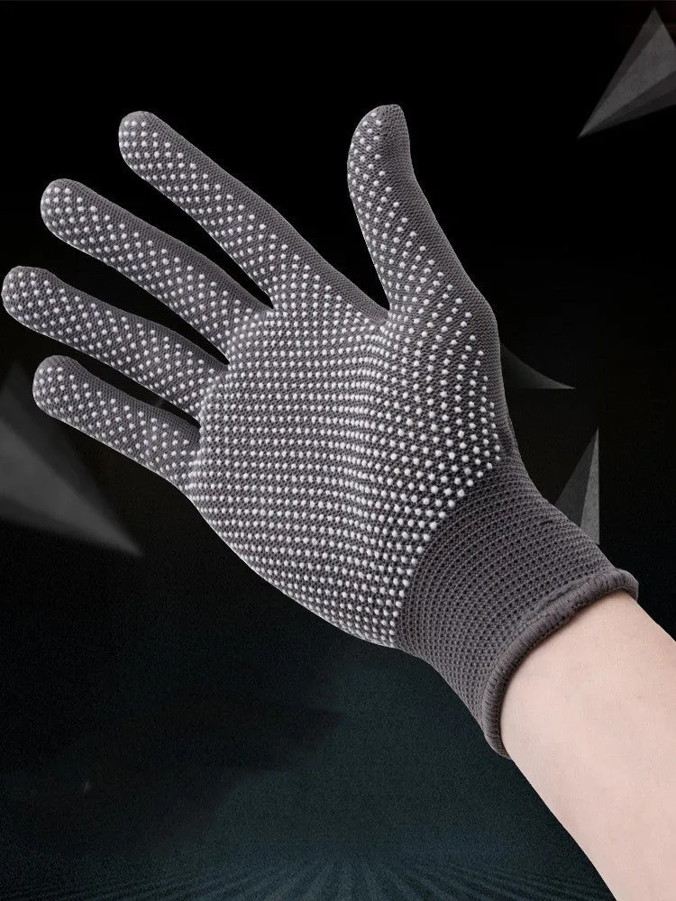 Thin non-slip polyester work gloves in black and grey for industrial use