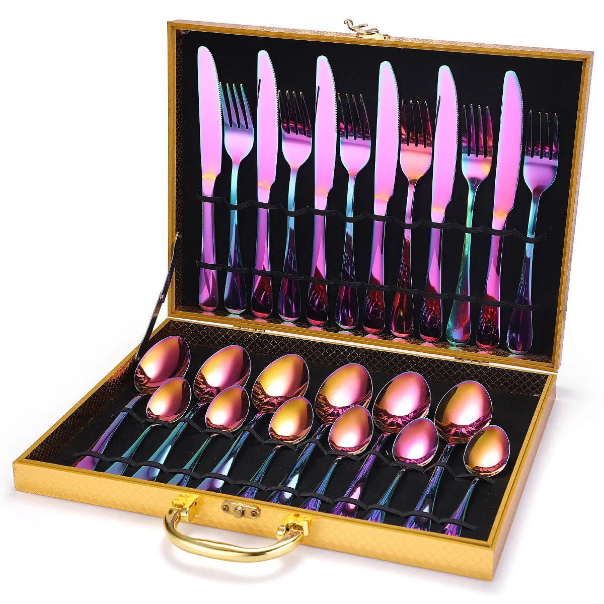 24 piece 18/10 stainless steel cutlery set with silver finish, includes knives, forks, and spoons for service of six
