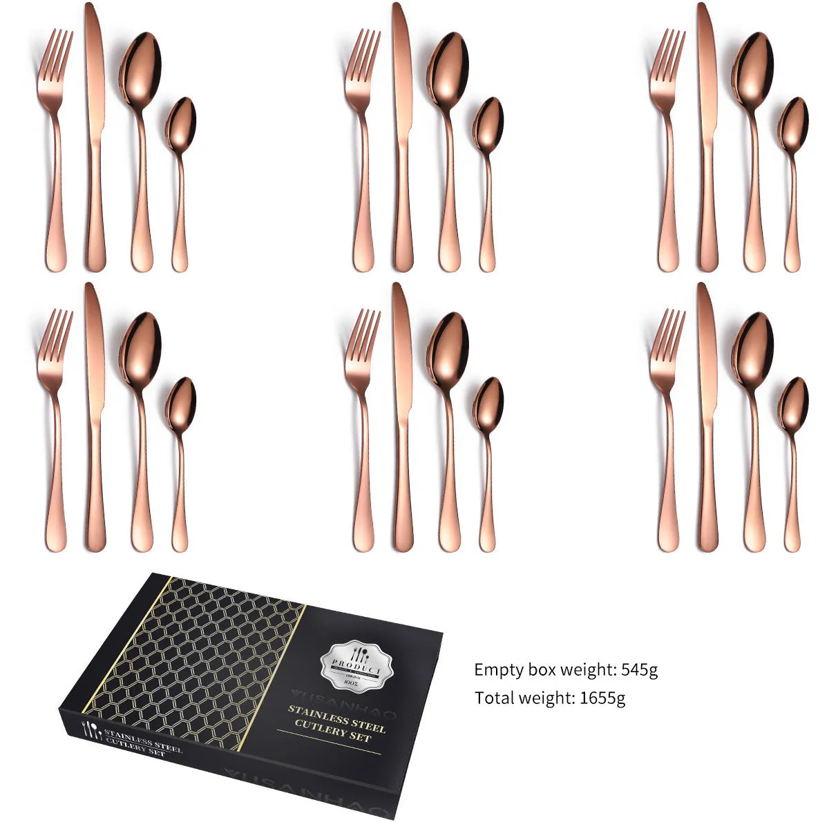 24 piece 18/10 stainless steel cutlery set with silver finish, includes knives, forks, and spoons for service of six
