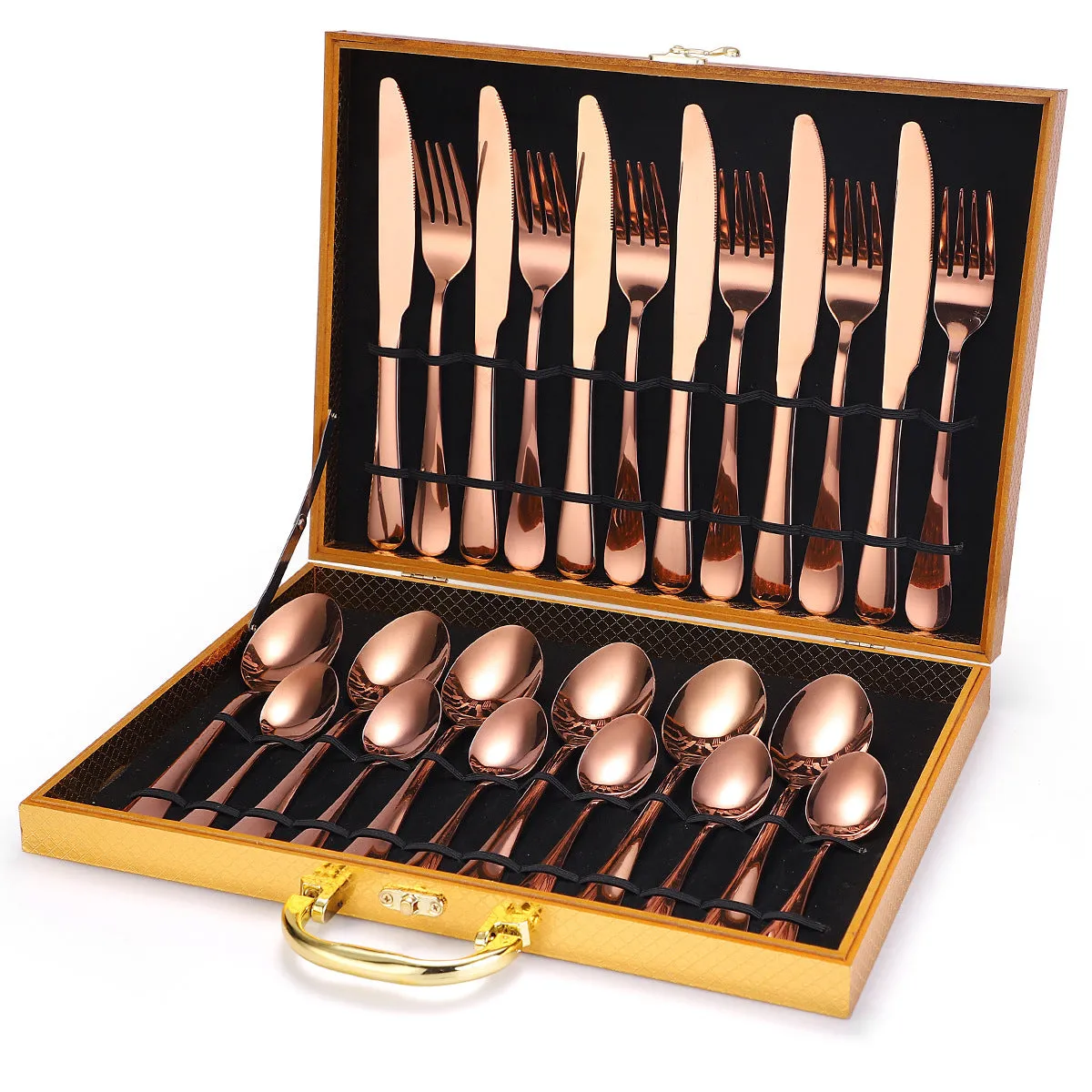 24 piece 18/10 stainless steel cutlery set with silver finish, includes knives, forks, and spoons for service of six