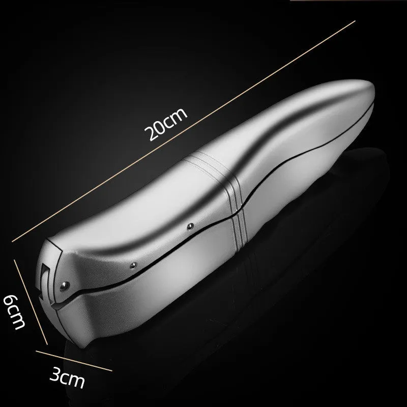 Manual garlic press aluminium alloy silver colour 20cm length on kitchen countertop