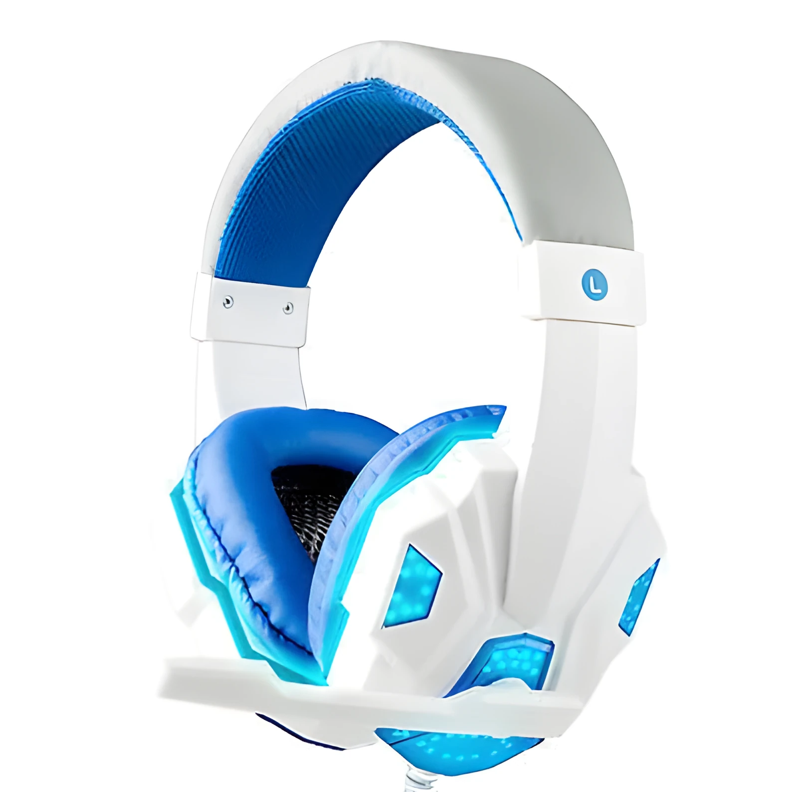 3.5mm gaming headset with microphone and LED lighting in blue colour on a black background
