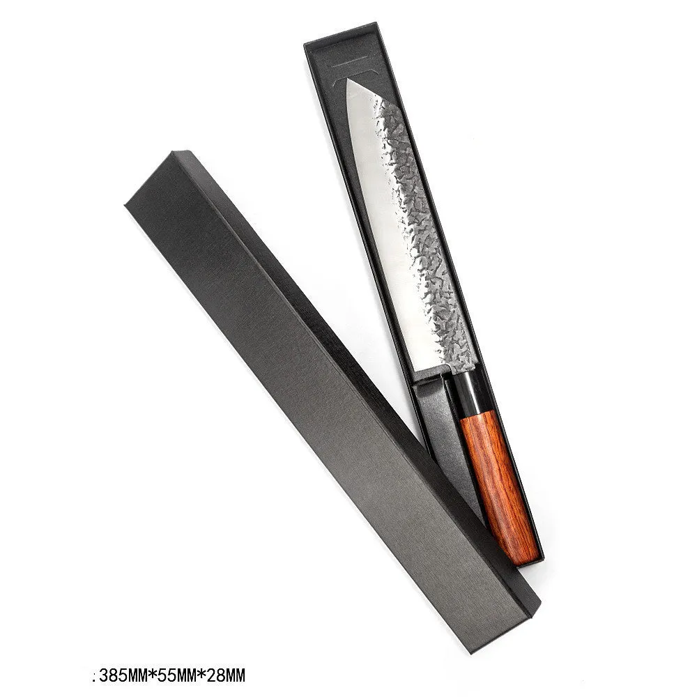 Handmade hammered forged stainless steel santoku chef knife with modern simple design and gift box packaging