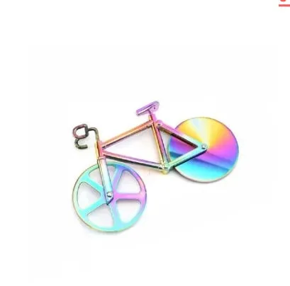 Bicycle-shaped pizza cutter with stainless steel wheel and ABS handle, red colour