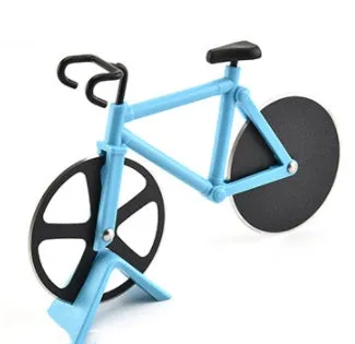 Bicycle-shaped pizza cutter with stainless steel wheel and ABS handle, red colour