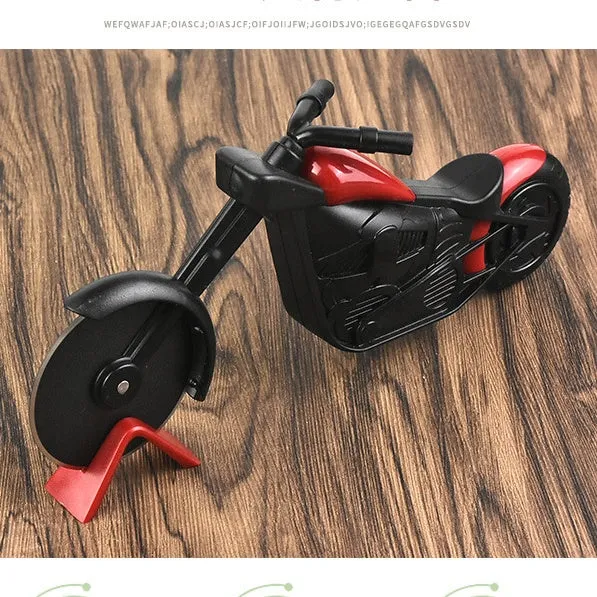 Bicycle-shaped pizza cutter with stainless steel wheel and ABS handle, red colour
