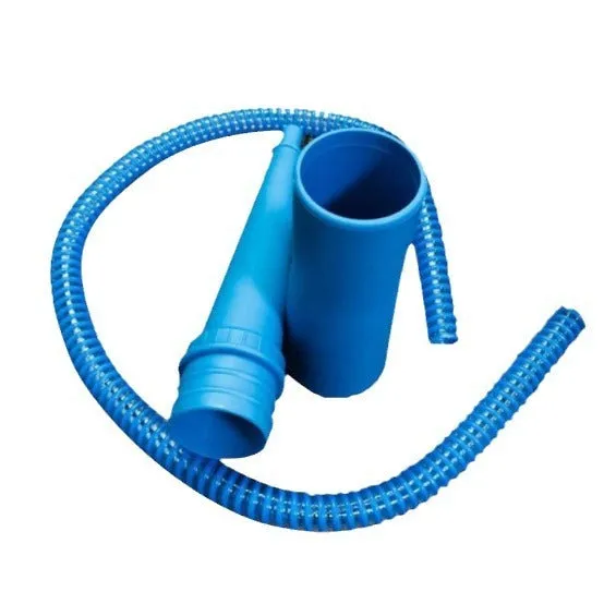 Blue plastic suction pipe with round head for washing machine cleaning, 114cm total length